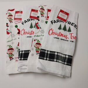 HOLIDAY TIME WHITE MULTICOLOR KITCHEN TOWELS FOR THE HOLIDAYS SZ: 15”x 24” NWT